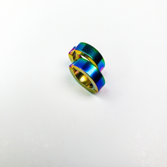 Rainbow Titanium Iridescent Stainless Steel Magnetic Hinged Hoop Clip Earrings - Picture 12 of 16